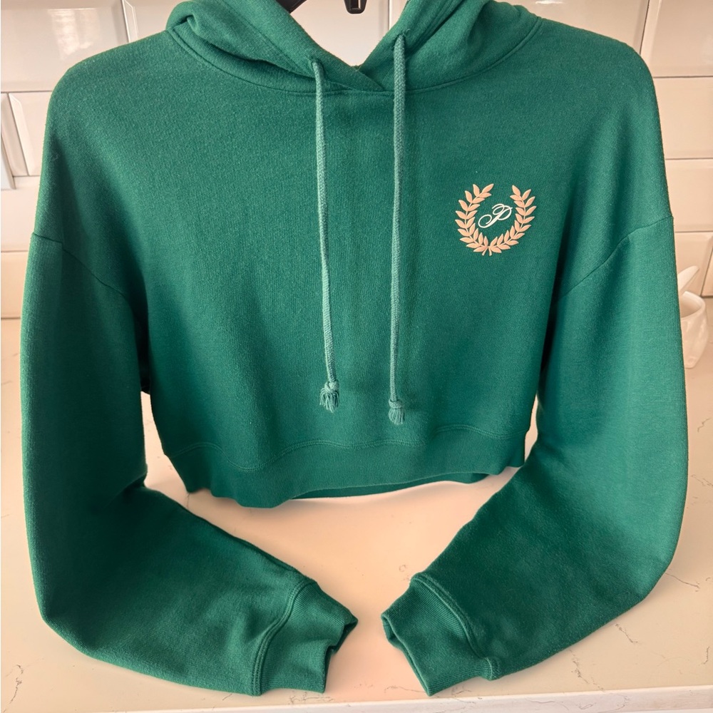PINK Victoria's Secret Garnet Green Cropped Hoodie - Picture 2 of 6